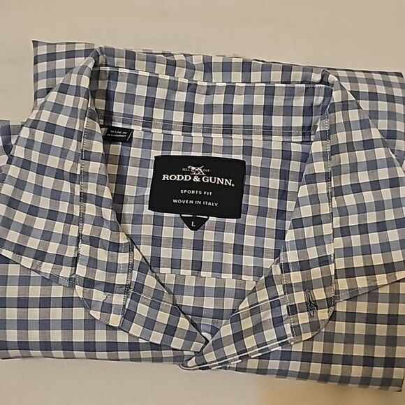 RODD GUNN Sports fit Check Long Sleeve Button Front Blue Sports Fit Shirt Men L - Picture 9 of 9